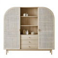 Beige Ovendraq Collections armario with curved grid fronts, modern storage cabinet with stylish design and ventilation.