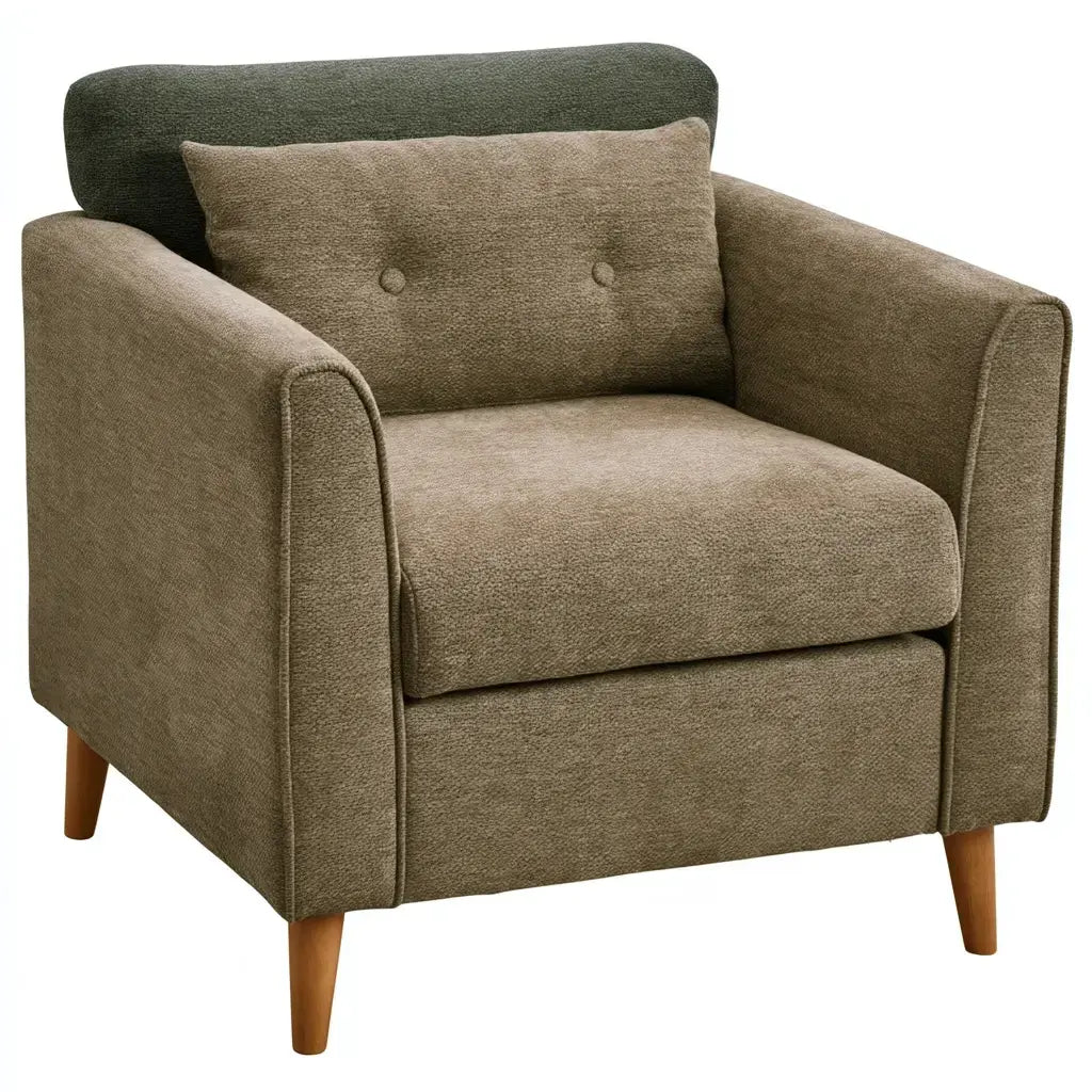 Green Ovendraq armchair with straight arms and plush back cushion, showcasing modern design and comfortable seating.