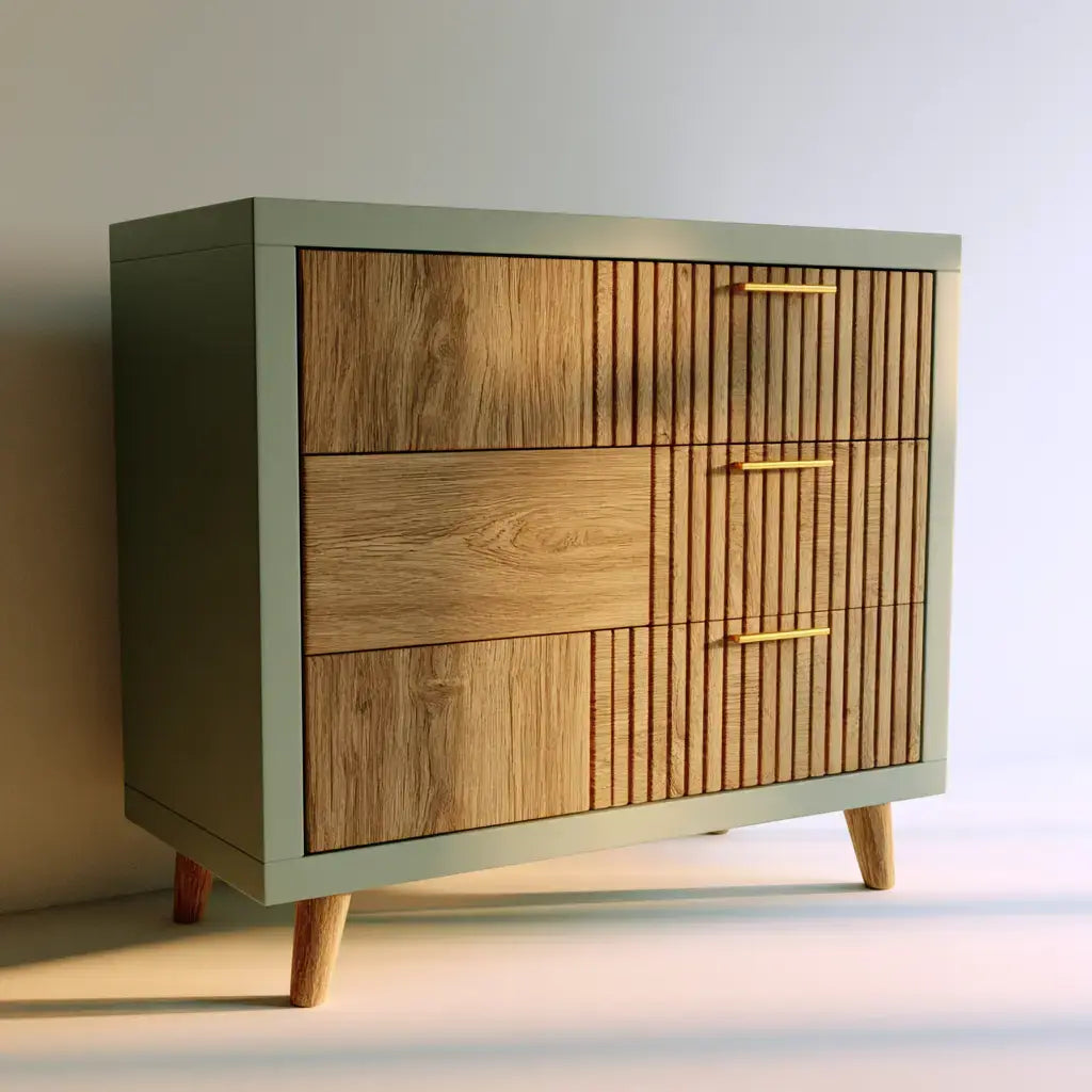 Ovendraq new arrival green and brown vertical textured front sideboard with modern design.