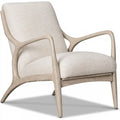 Beige Ovendraq armchair with curved armrests and a clear, modern frame, showcasing stylish comfort and contemporary design.