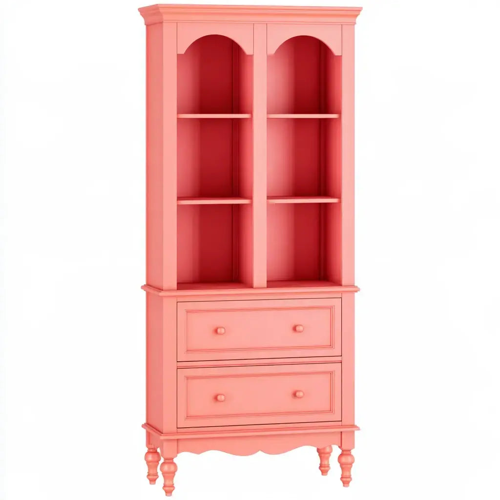 Pink Vitrina con doble arco y cajones bajos from Ovendraq Collections, featuring elegant design and storage compartments.