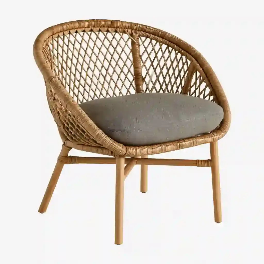 Ovendraq collection brown and gray woven-back chair with a dark cushion, showcasing stylish and comfortable seating.