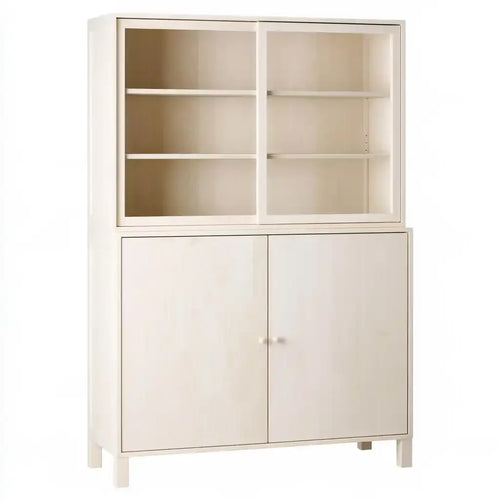Beige collection aparador with open upper shelves and closed lower doors, stylish storage unit by Ovendraq.