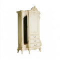 Beige vertical mirror wardrobe with ornate moldings by Ovendraq, showcasing elegant design and reflective surface.