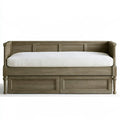 Best Seller Ovendraq gray and beige upholstered storage bench with molded backrest and low drawers for seating and organization.