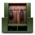 Best Seller Ovendraq entryway furniture with hooks, bench, and storage niches in green and brown, featuring a modern design.