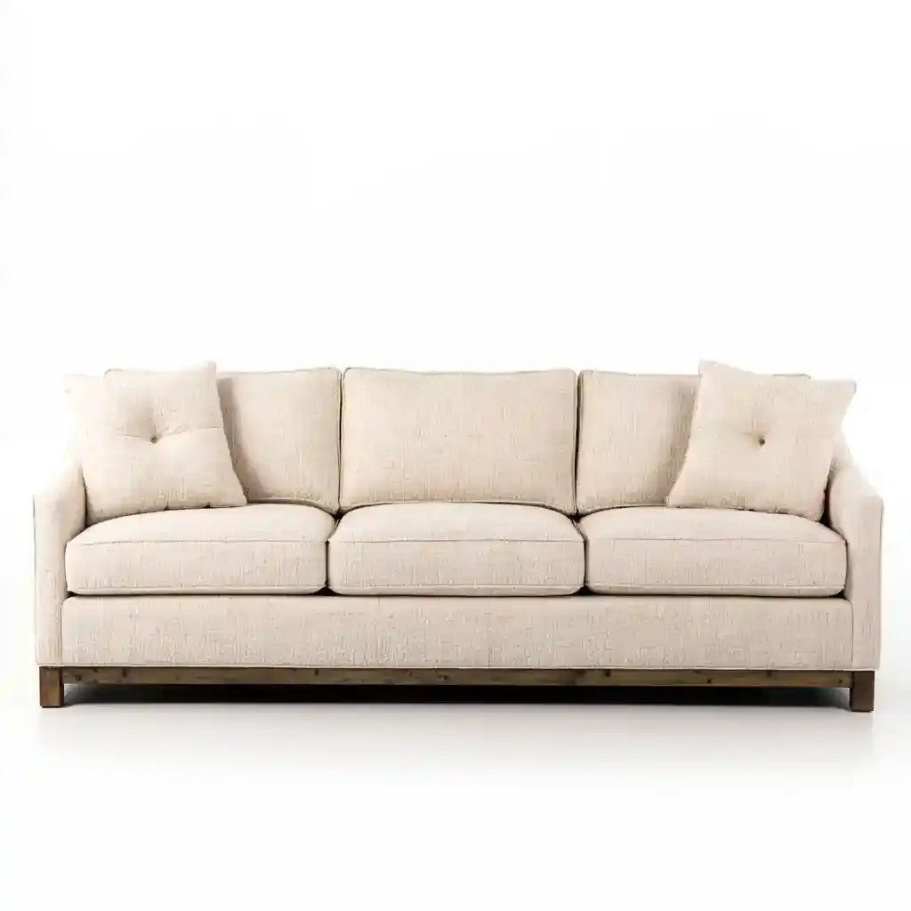 Beige Ovendraq best seller sofa with straight arms and loose cushions, showcasing comfortable seating and modern design.